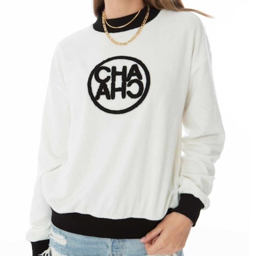 CHA CHA White & Black Logo Pullover Sweatshirt